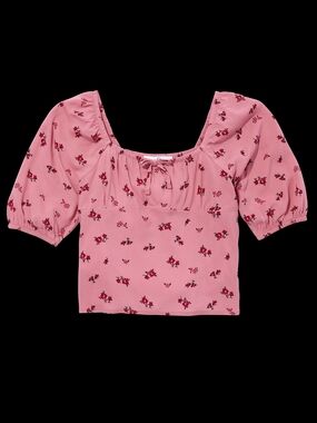 The Children's Place Pink Floral Square-Neck Puff Sleeve Crop Top